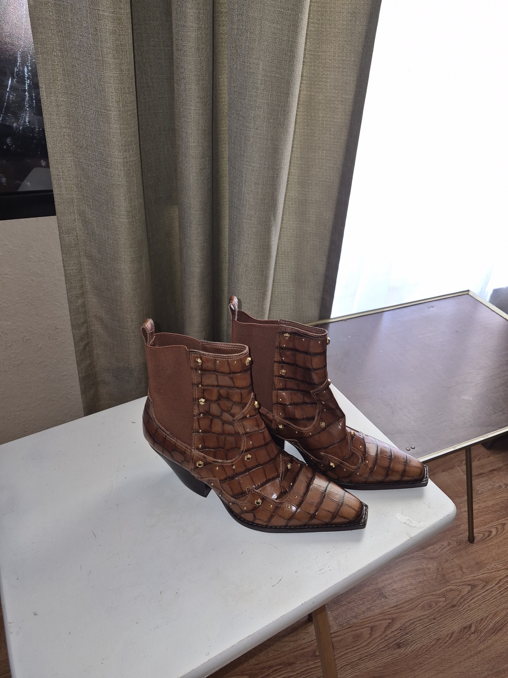 Vince Camuto Croc-Embossed Pointed Toe Ankle Boots